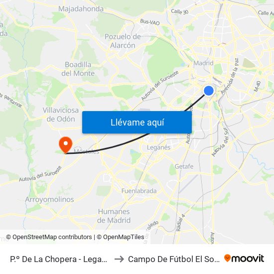 P.º De La Chopera - Legazpi to Campo De Fútbol El Soto map