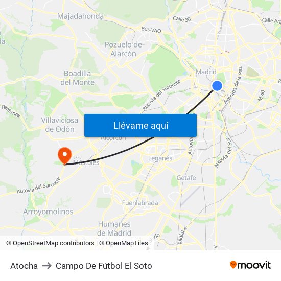 Atocha to Campo De Fútbol El Soto map