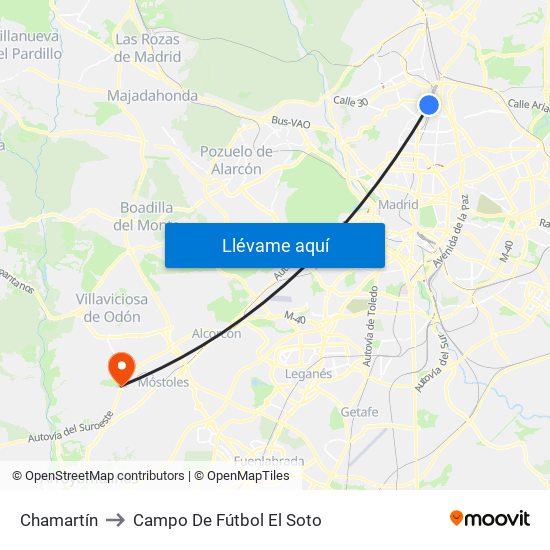 Chamartín to Campo De Fútbol El Soto map