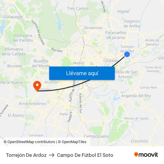 Torrejón De Ardoz to Campo De Fútbol El Soto map