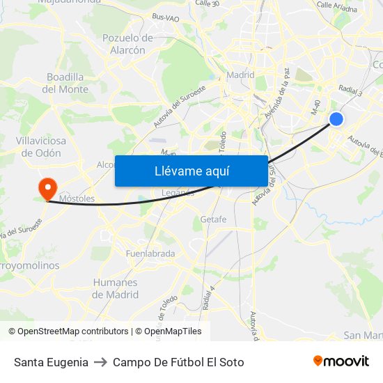 Santa Eugenia to Campo De Fútbol El Soto map