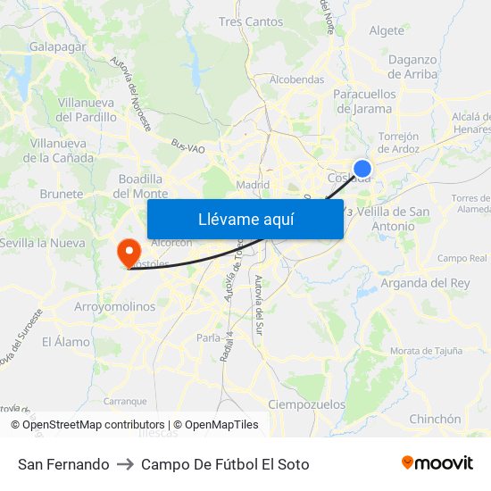 San Fernando to Campo De Fútbol El Soto map
