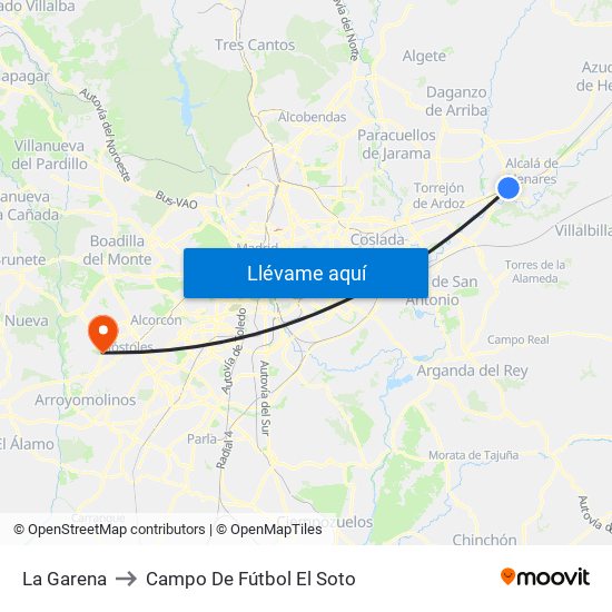 La Garena to Campo De Fútbol El Soto map