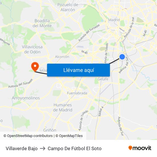 Villaverde Bajo to Campo De Fútbol El Soto map