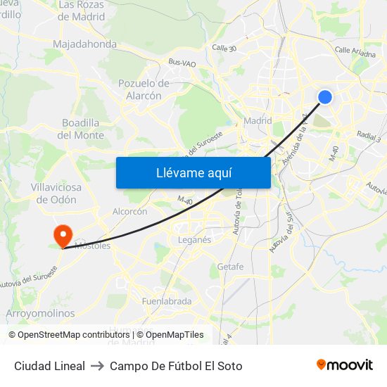 Ciudad Lineal to Campo De Fútbol El Soto map