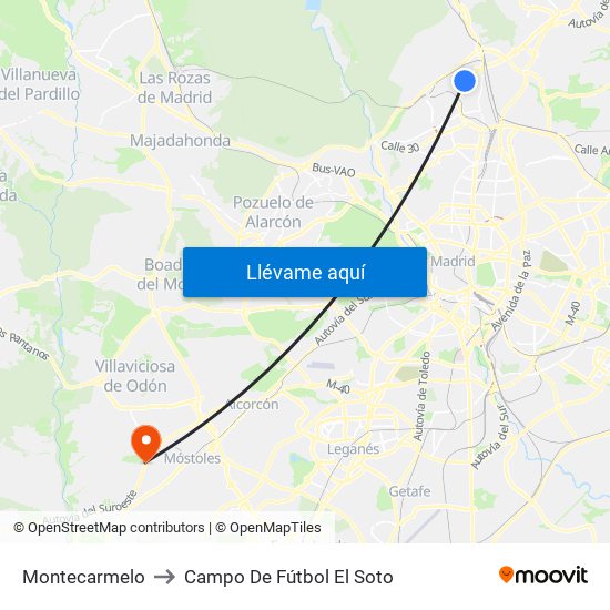 Montecarmelo to Campo De Fútbol El Soto map