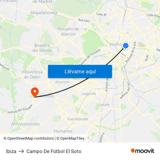 Ibiza to Campo De Fútbol El Soto map