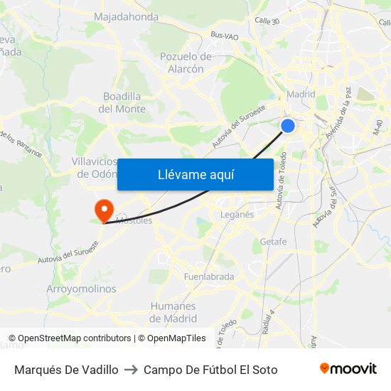 Marqués De Vadillo to Campo De Fútbol El Soto map