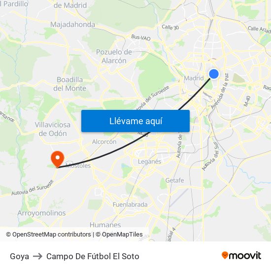 Goya to Campo De Fútbol El Soto map