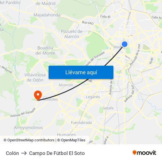 Colón to Campo De Fútbol El Soto map