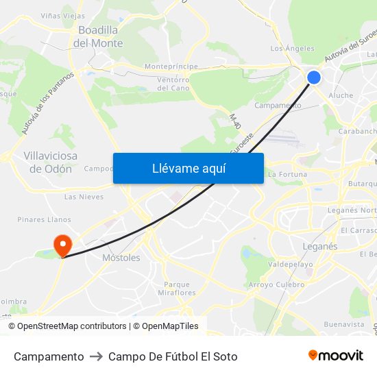 Campamento to Campo De Fútbol El Soto map