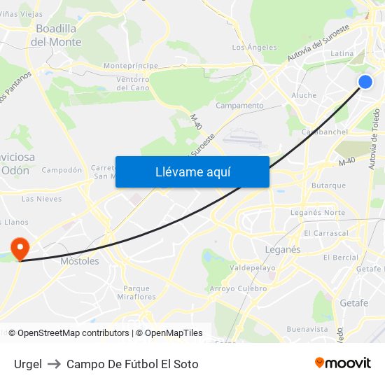 Urgel to Campo De Fútbol El Soto map