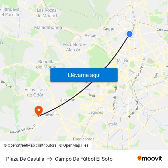 Plaza De Castilla to Campo De Fútbol El Soto map