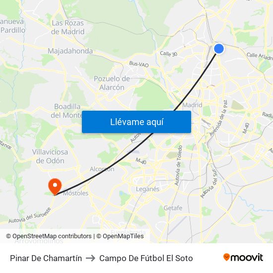Pinar De Chamartín to Campo De Fútbol El Soto map