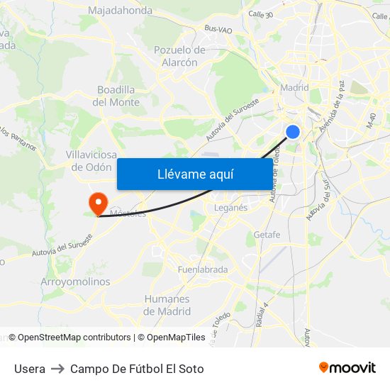 Usera to Campo De Fútbol El Soto map