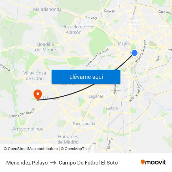 Menéndez Pelayo to Campo De Fútbol El Soto map