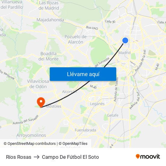 Ríos Rosas to Campo De Fútbol El Soto map