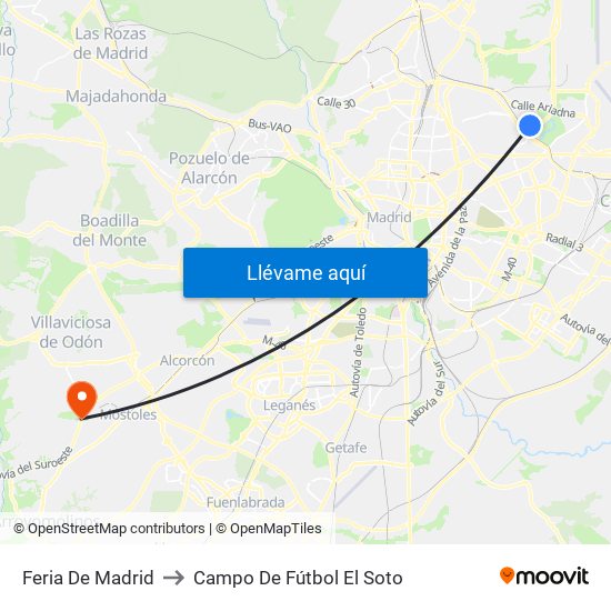Feria De Madrid to Campo De Fútbol El Soto map