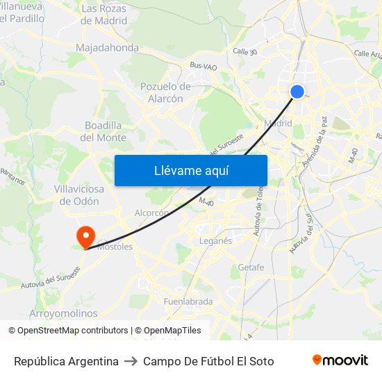 República Argentina to Campo De Fútbol El Soto map