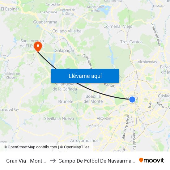 Gran Vía - Montera to Campo De Fútbol De Navaarmando map