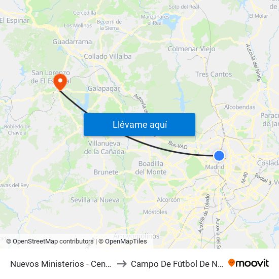 Nuevos Ministerios - Centro Comercial to Campo De Fútbol De Navaarmando map