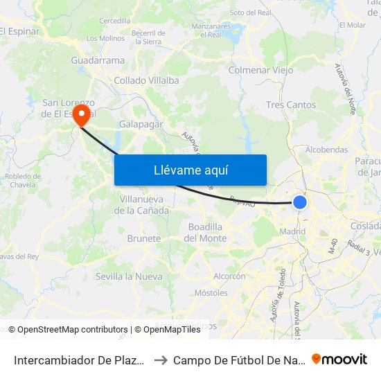 Intercambiador De Plaza De Castilla to Campo De Fútbol De Navaarmando map