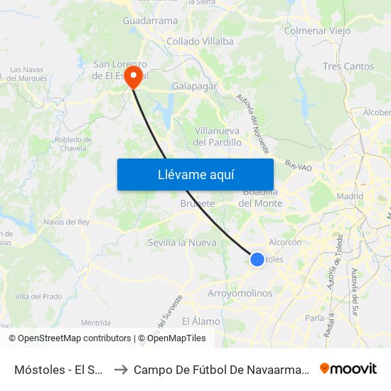 Móstoles - El Soto to Campo De Fútbol De Navaarmando map