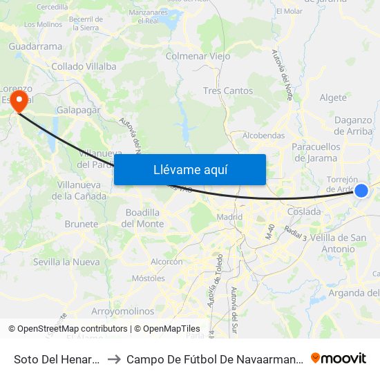 Soto Del Henares to Campo De Fútbol De Navaarmando map