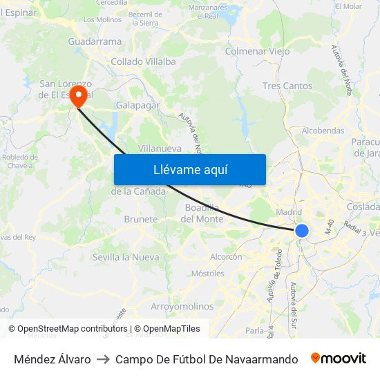 Méndez Álvaro to Campo De Fútbol De Navaarmando map