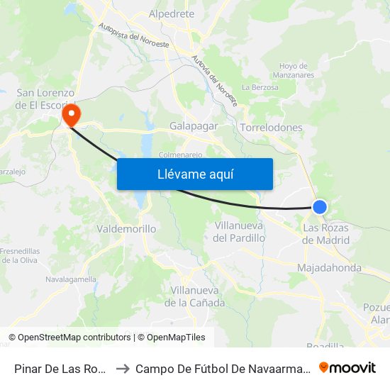 Pinar De Las Rozas to Campo De Fútbol De Navaarmando map