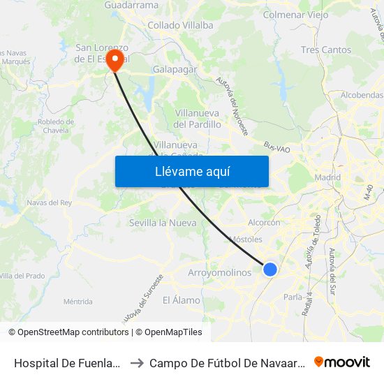 Hospital De Fuenlabrada to Campo De Fútbol De Navaarmando map