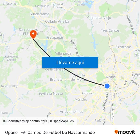 Opañel to Campo De Fútbol De Navaarmando map
