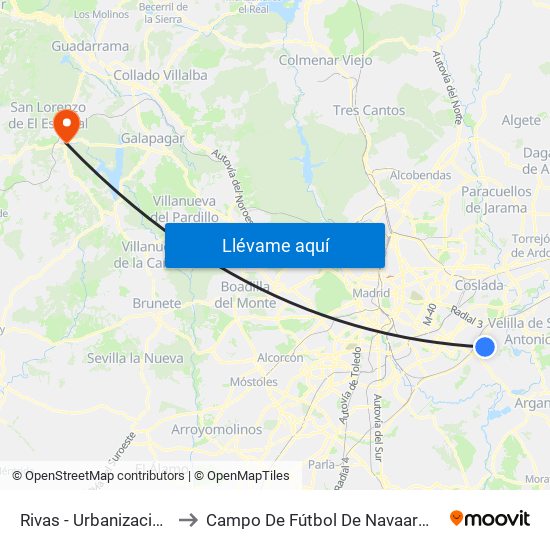 Rivas - Urbanizaciones to Campo De Fútbol De Navaarmando map