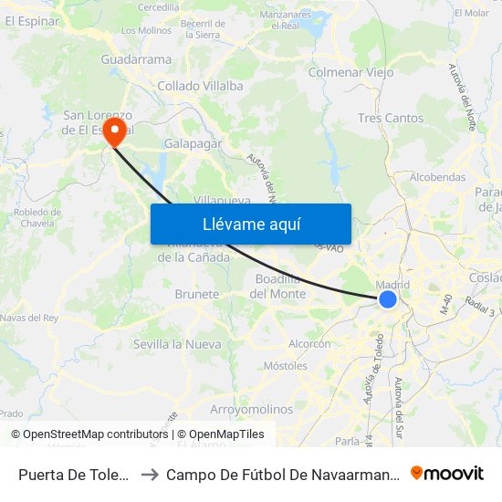 Puerta De Toledo to Campo De Fútbol De Navaarmando map