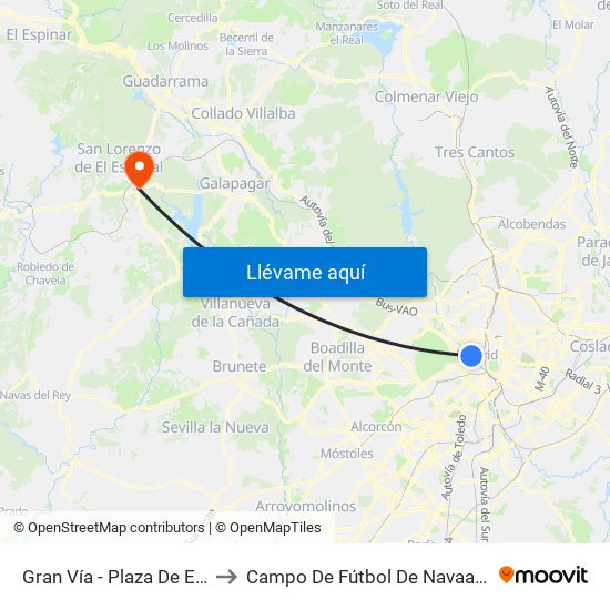 Gran Vía - Plaza De España to Campo De Fútbol De Navaarmando map