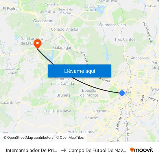 Intercambiador De Príncipe Pío to Campo De Fútbol De Navaarmando map