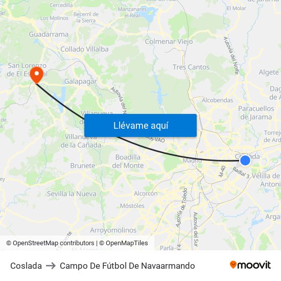Coslada to Campo De Fútbol De Navaarmando map