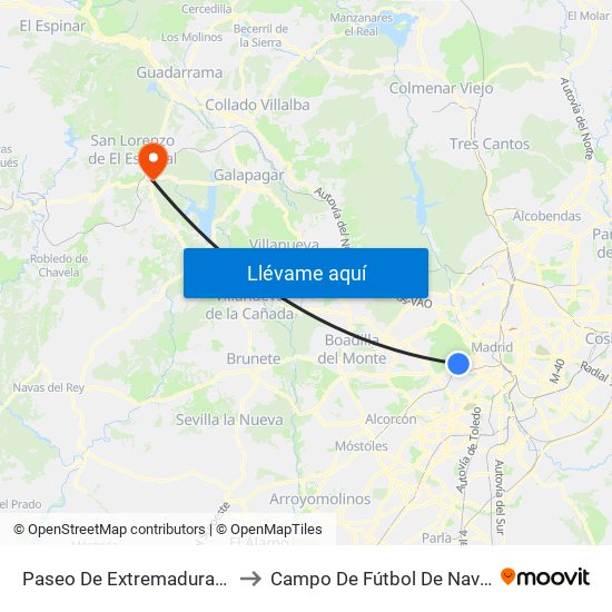 Paseo De Extremadura - El Greco to Campo De Fútbol De Navaarmando map