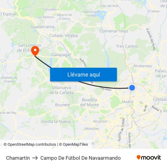 Chamartín to Campo De Fútbol De Navaarmando map