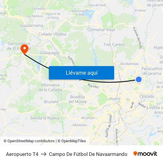 Aeropuerto T4 to Campo De Fútbol De Navaarmando map