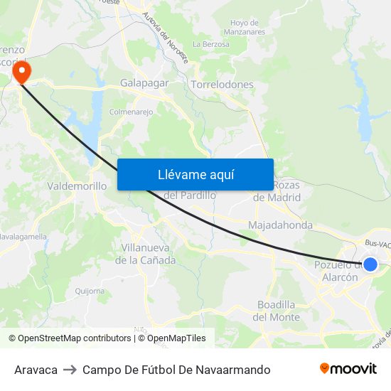 Aravaca to Campo De Fútbol De Navaarmando map
