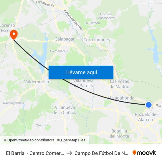 El Barrial - Centro Comercial Pozuelo to Campo De Fútbol De Navaarmando map