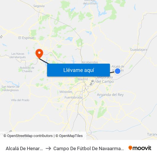 Alcalá De Henares to Campo De Fútbol De Navaarmando map