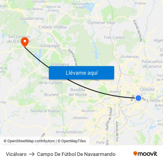 Vicálvaro to Campo De Fútbol De Navaarmando map