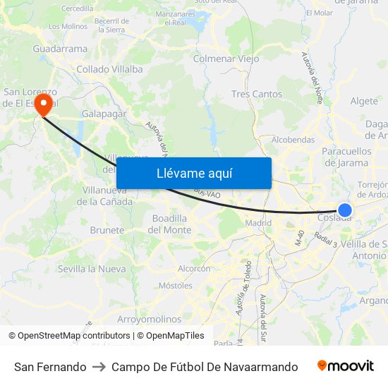 San Fernando to Campo De Fútbol De Navaarmando map