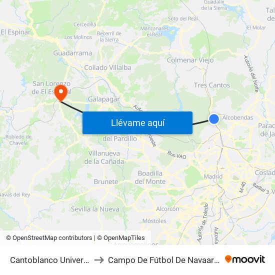 Cantoblanco Universidad to Campo De Fútbol De Navaarmando map