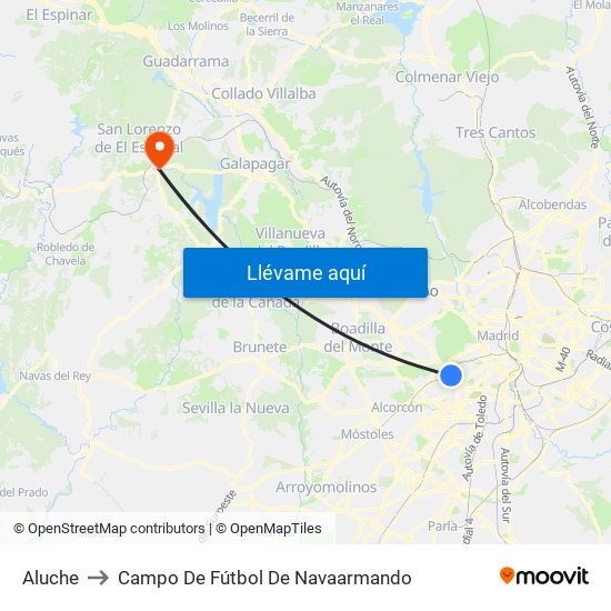 Aluche to Campo De Fútbol De Navaarmando map