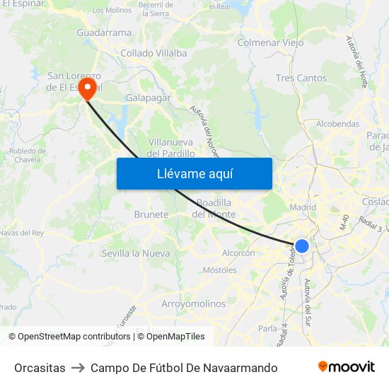 Orcasitas to Campo De Fútbol De Navaarmando map