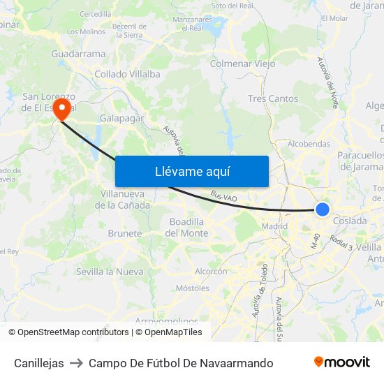Canillejas to Campo De Fútbol De Navaarmando map
