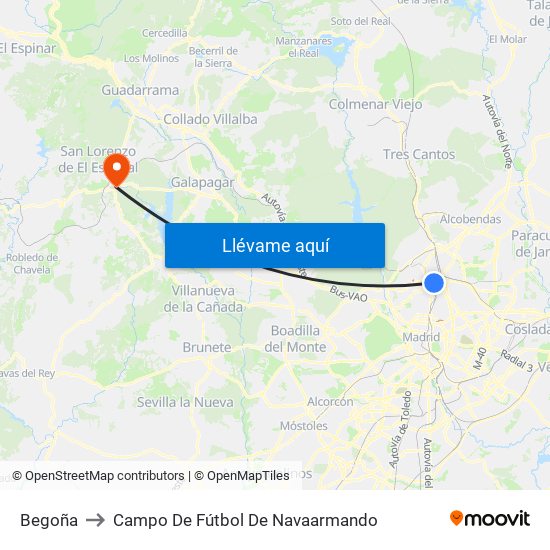 Begoña to Campo De Fútbol De Navaarmando map